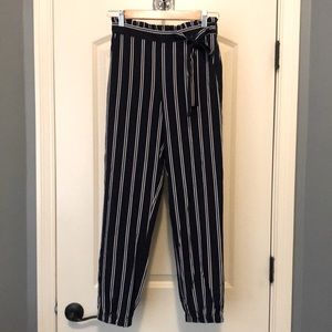 Aqua Navy and White Pinstripe Pants